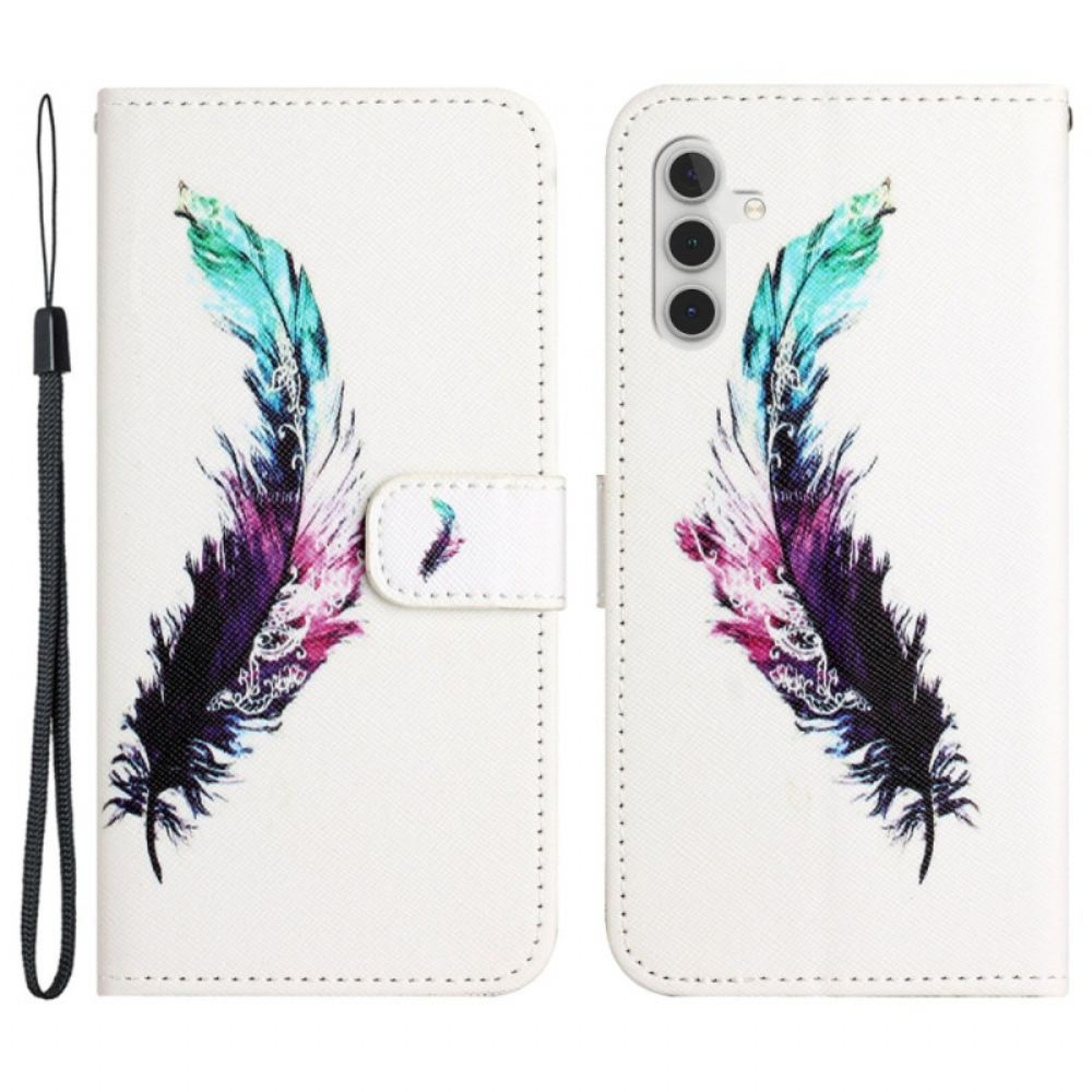 Kožený Kryt Samsung Galaxy S24 Fe Peříčko S Popruhem