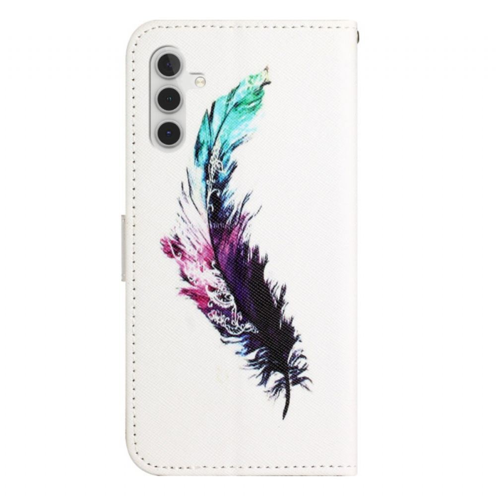 Kožený Kryt Samsung Galaxy S24 Fe Peříčko S Popruhem