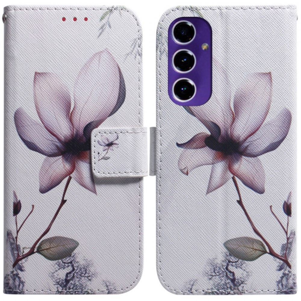 Kožený Kryt Samsung Galaxy S24 Fe Růžový Květ