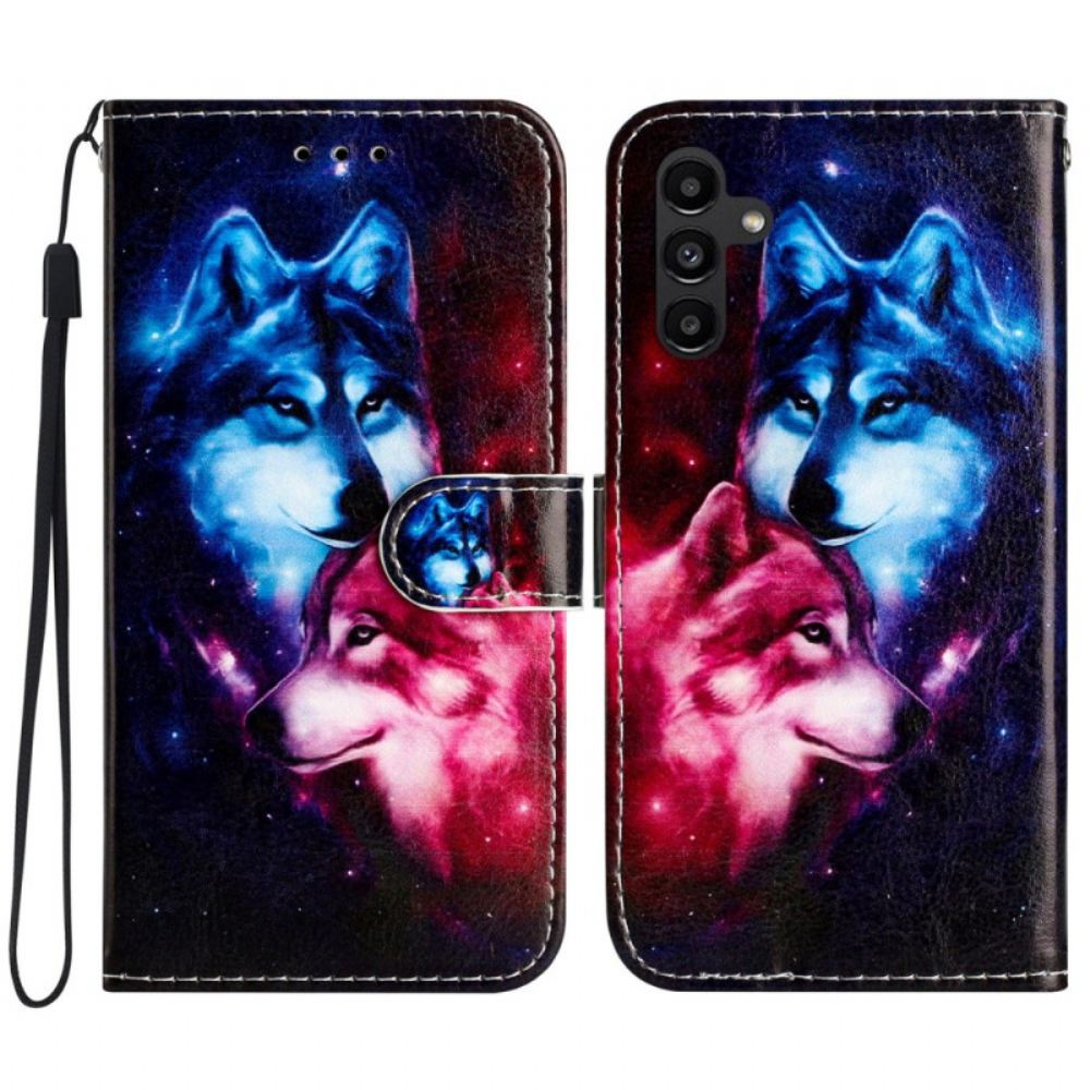 Kožený Kryt Samsung Galaxy S24 Fe Vlčí Pár S Popruhem