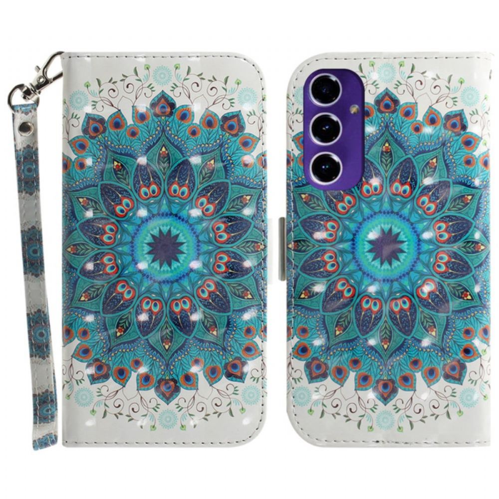 Kožený Kryt Samsung Galaxy S24 Fe Zelená Mandala S Popruhem