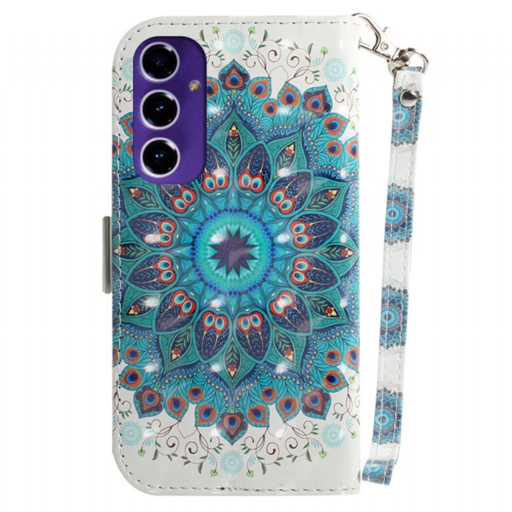 Kožený Kryt Samsung Galaxy S24 Fe Zelená Mandala S Popruhem