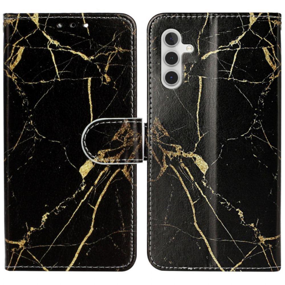 Kožený Kryt Samsung Galaxy S24 Fe Zlato A Černý Mramor