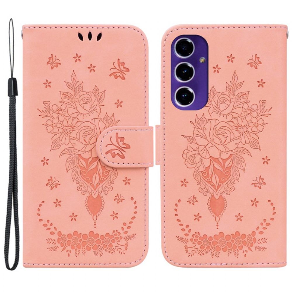 Peněženková Pouzdra Samsung Galaxy S24 Fe Kryty Na Mobil Kytice Růží S Popruhem