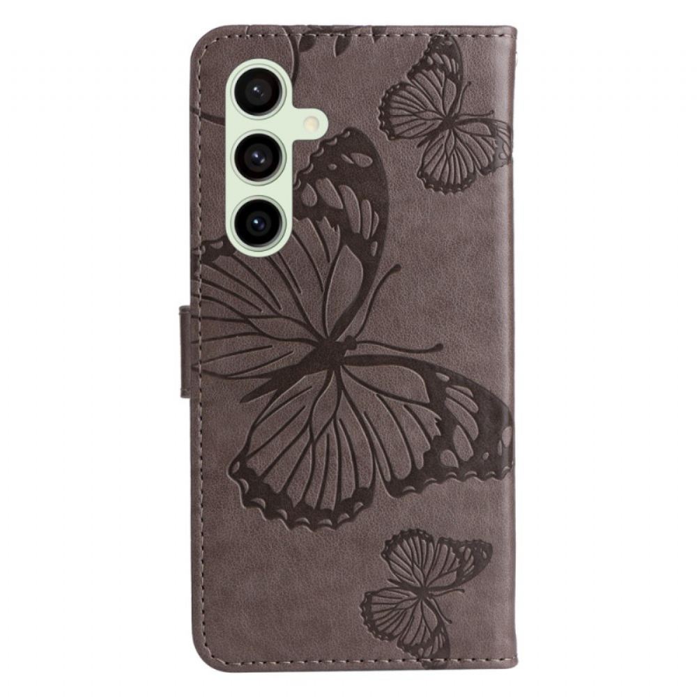 Peněženková Pouzdra Samsung Galaxy S24 Fe Kryty Na Mobil Obří Motýli S Popruhem