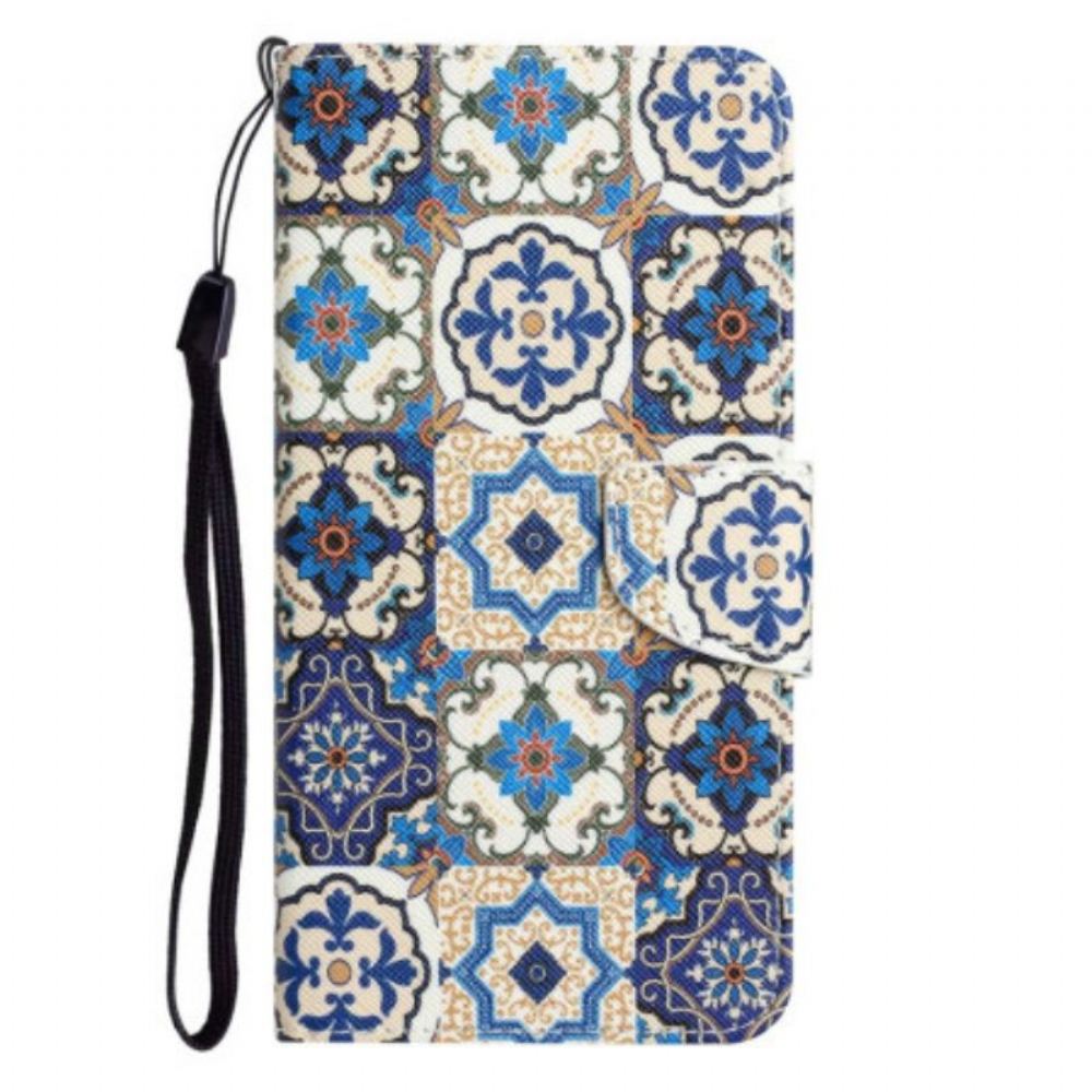 Flipové Pouzdro Na Samsung Galaxy S23 Plus 5G Na Lana Patchwork Na Řemínku