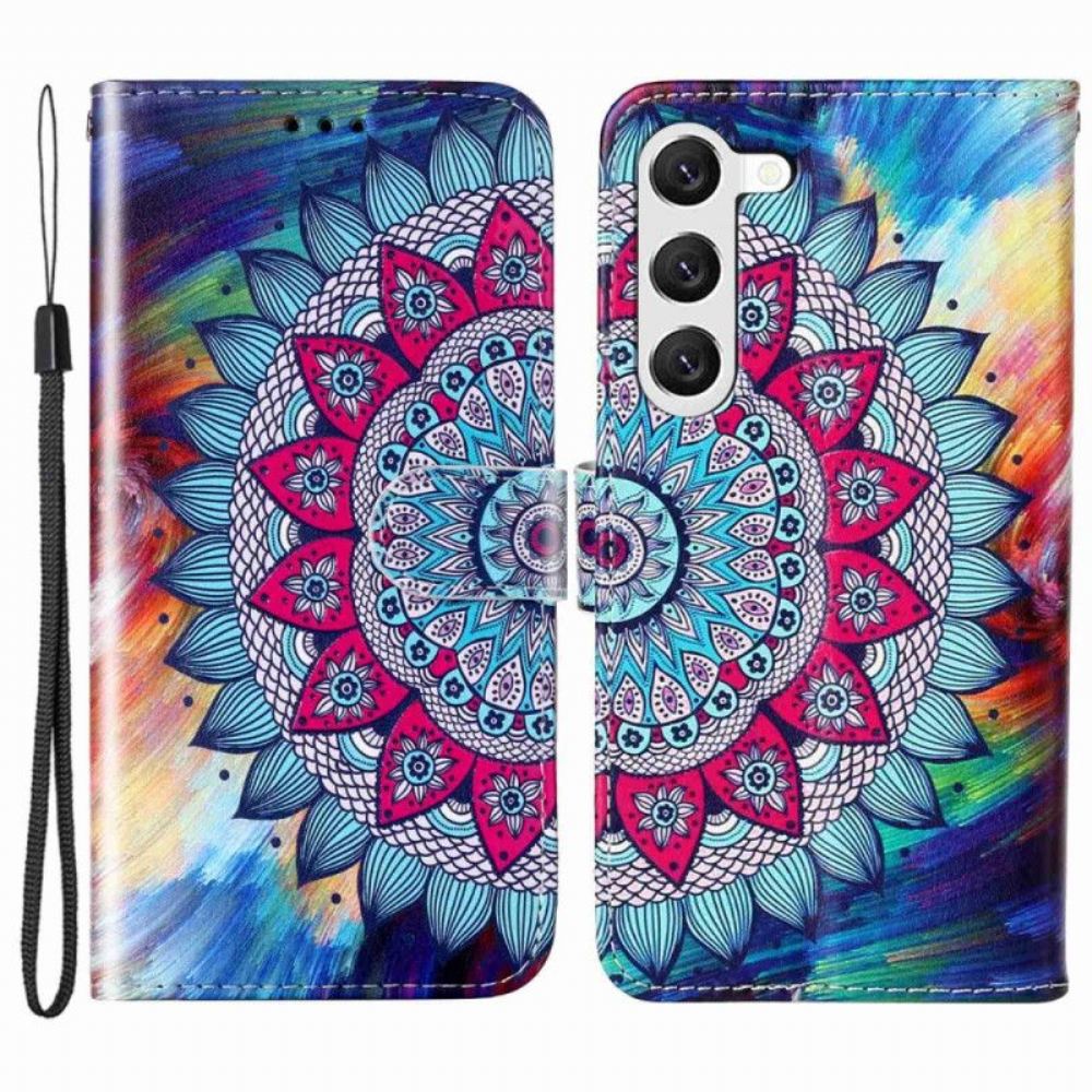 Kožené Pouzdro Na Samsung Galaxy S23 Plus 5G Na Lana Barevné Strappy Mandala