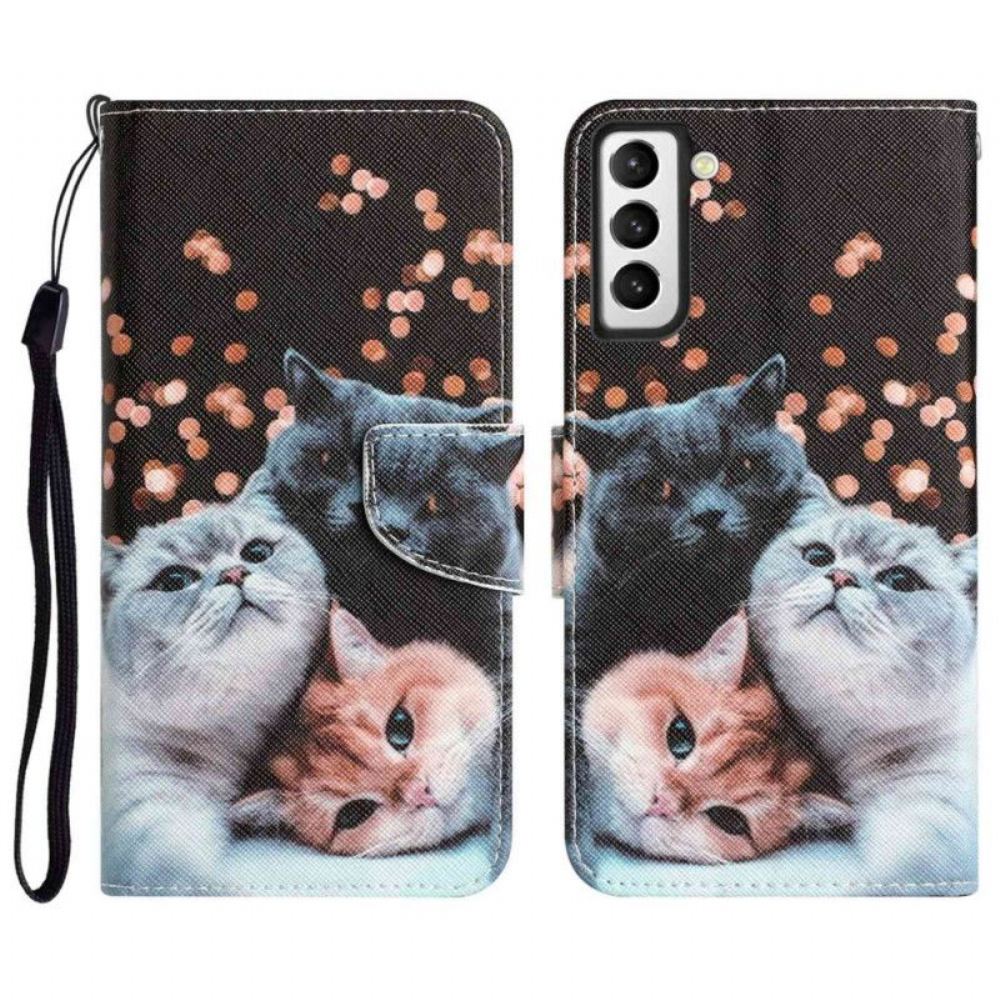 Kožené Pouzdro Na Samsung Galaxy S23 Plus 5G Na Lana Pouze Tanga Kočky