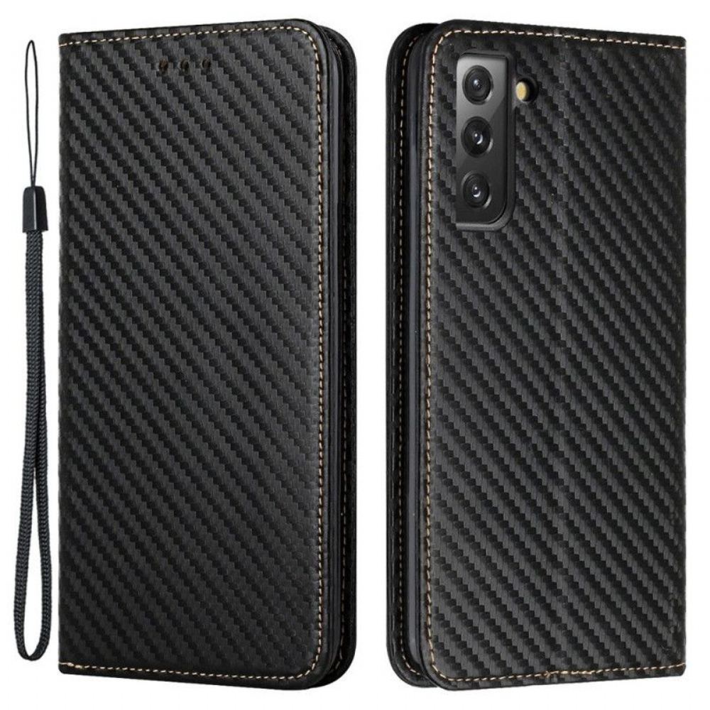 Kryty Na Mobil Na Samsung Galaxy S23 Plus 5G Na Lana Flipové Pouzdro Strappy Carbon Fiber Style