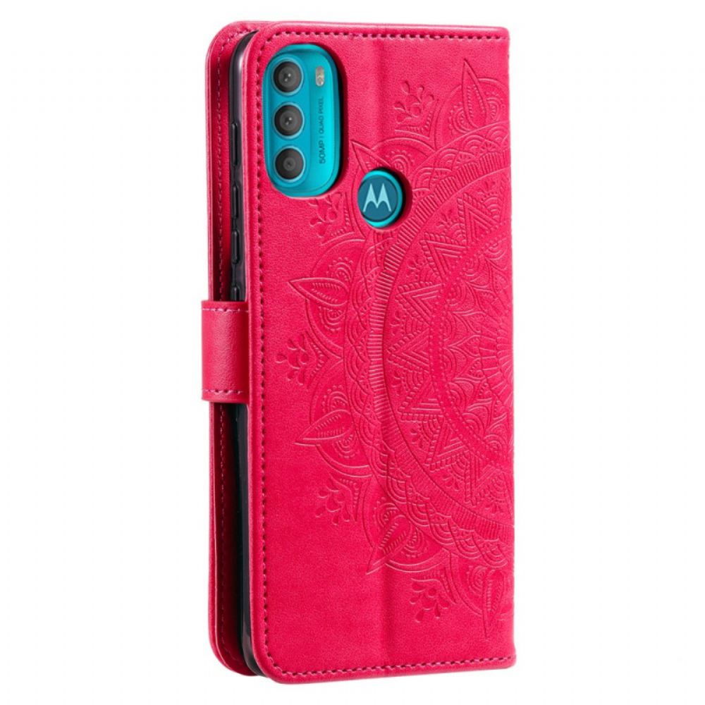 Kožené Pouzdro Na Moto G71 5G Sluneční Mandala