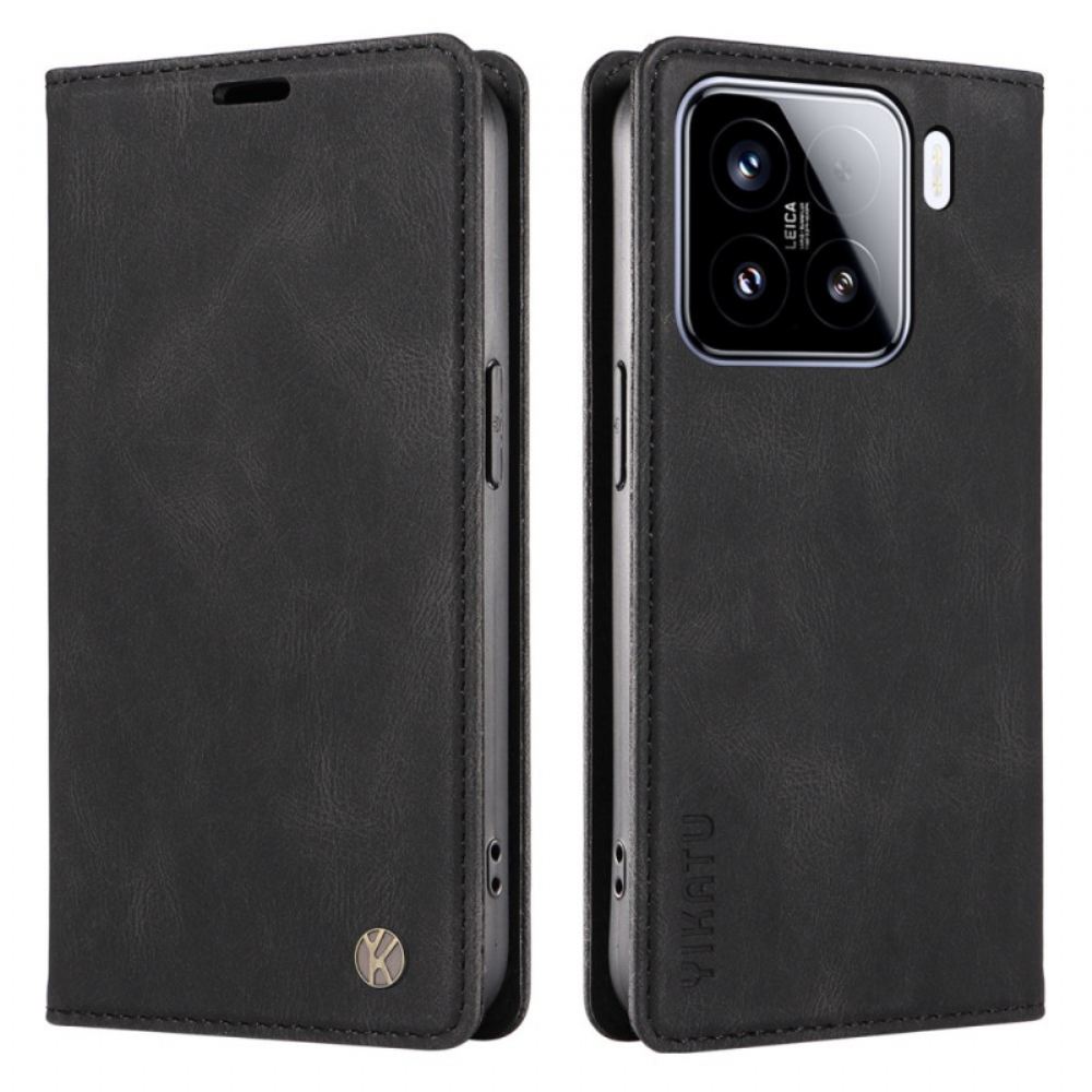 Kožené Pouzdro Folio Xiaomi 15 Yikatu Semišový Efekt