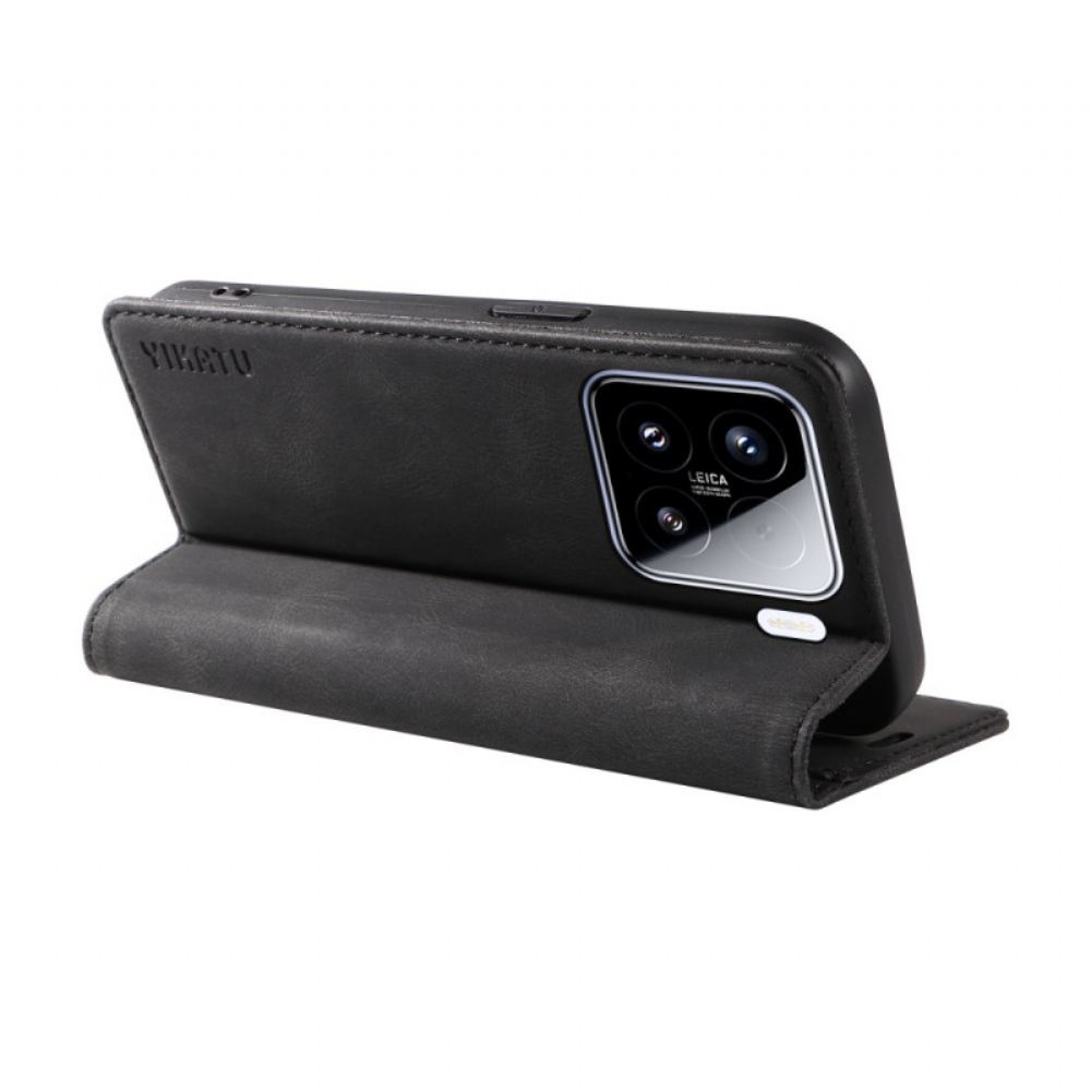 Kožené Pouzdro Folio Xiaomi 15 Yikatu Semišový Efekt