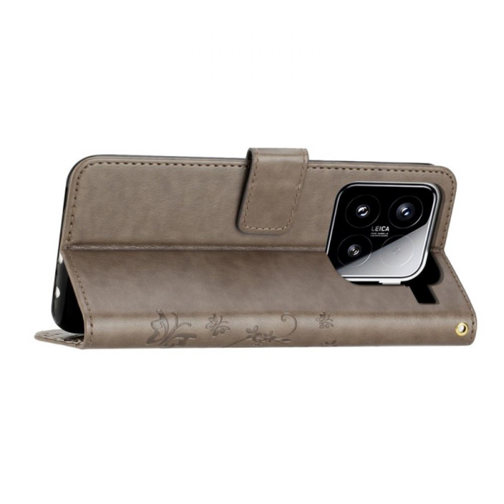 Kožený Kryt Na Xiaomi 15 Květinový Vzor