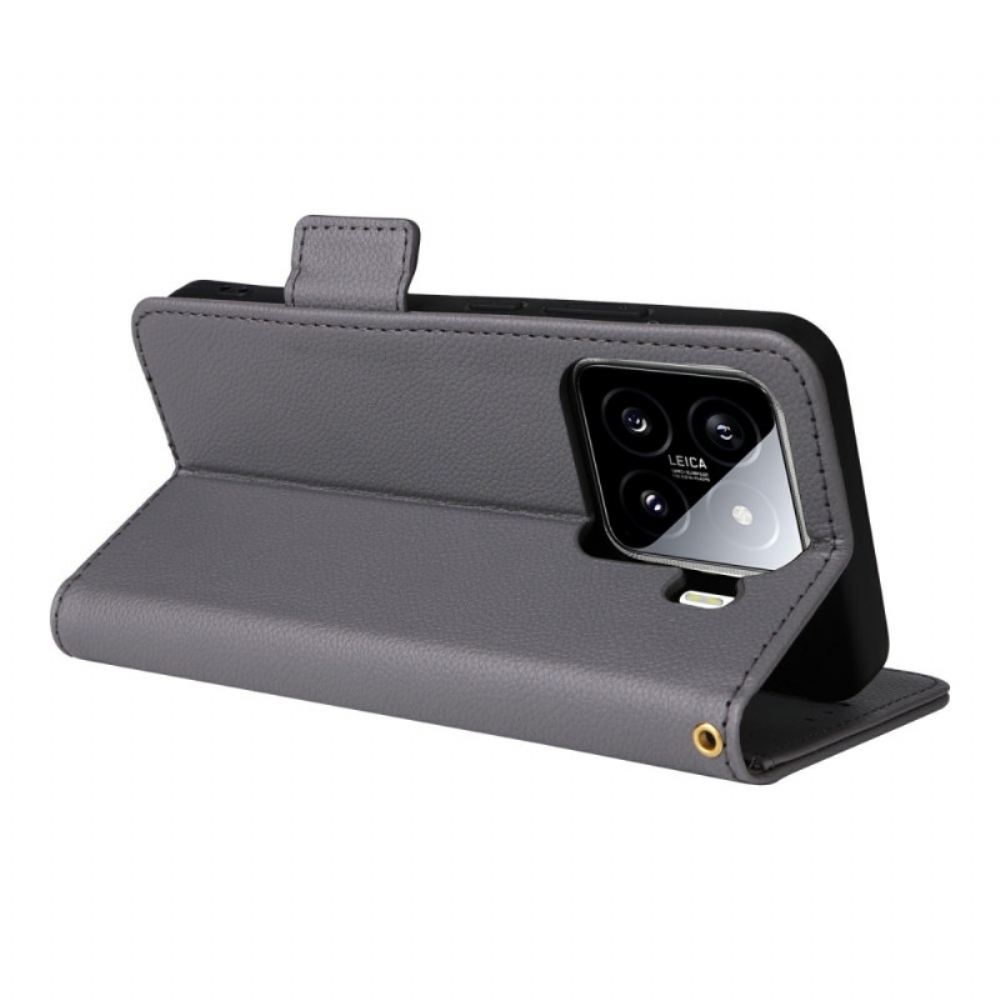 Kožený Kryt Na Xiaomi 15 Liči Umělá Kůže S Páskem