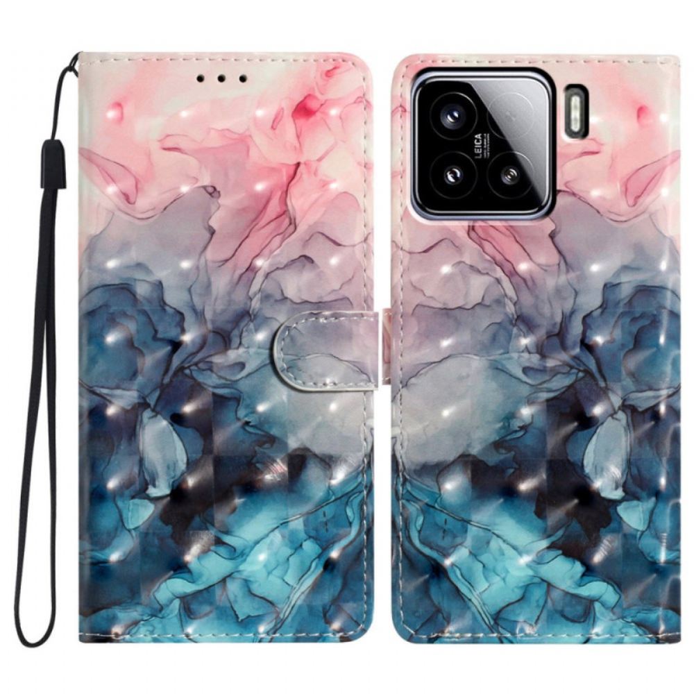 Kožený Kryt Na Xiaomi 15 Růžový A Modrý Mramor