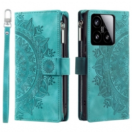 Kožený Kryt Xiaomi 15 Peněženka S Efektem Mandaly A Semiše