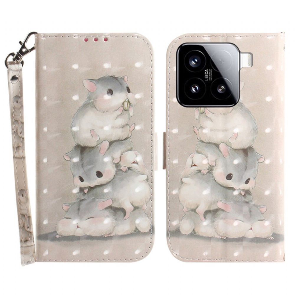 Kožený Kryt Xiaomi 15 Šňůrka Na Krk S Motivem Křečků