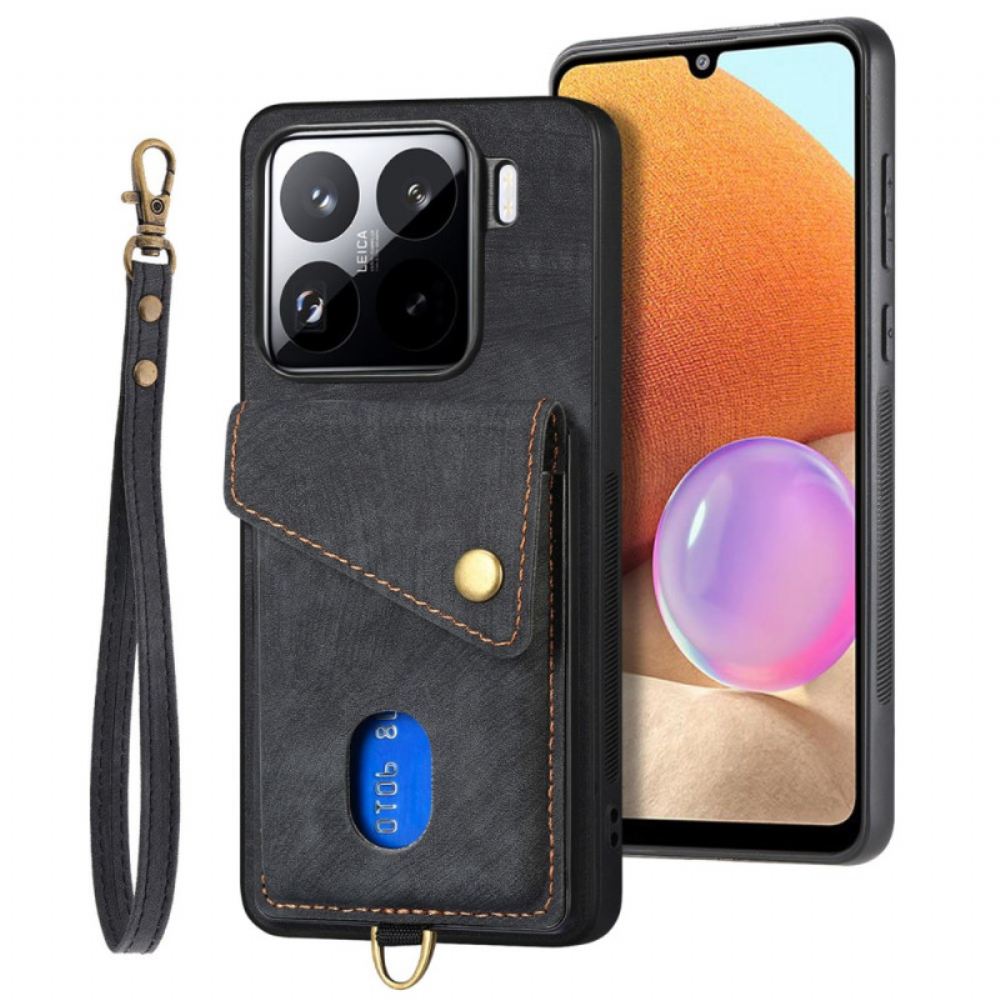 Kryt Na Xiaomi 15 Pouzdro Na Karty A Popruh S Efektem Semiše