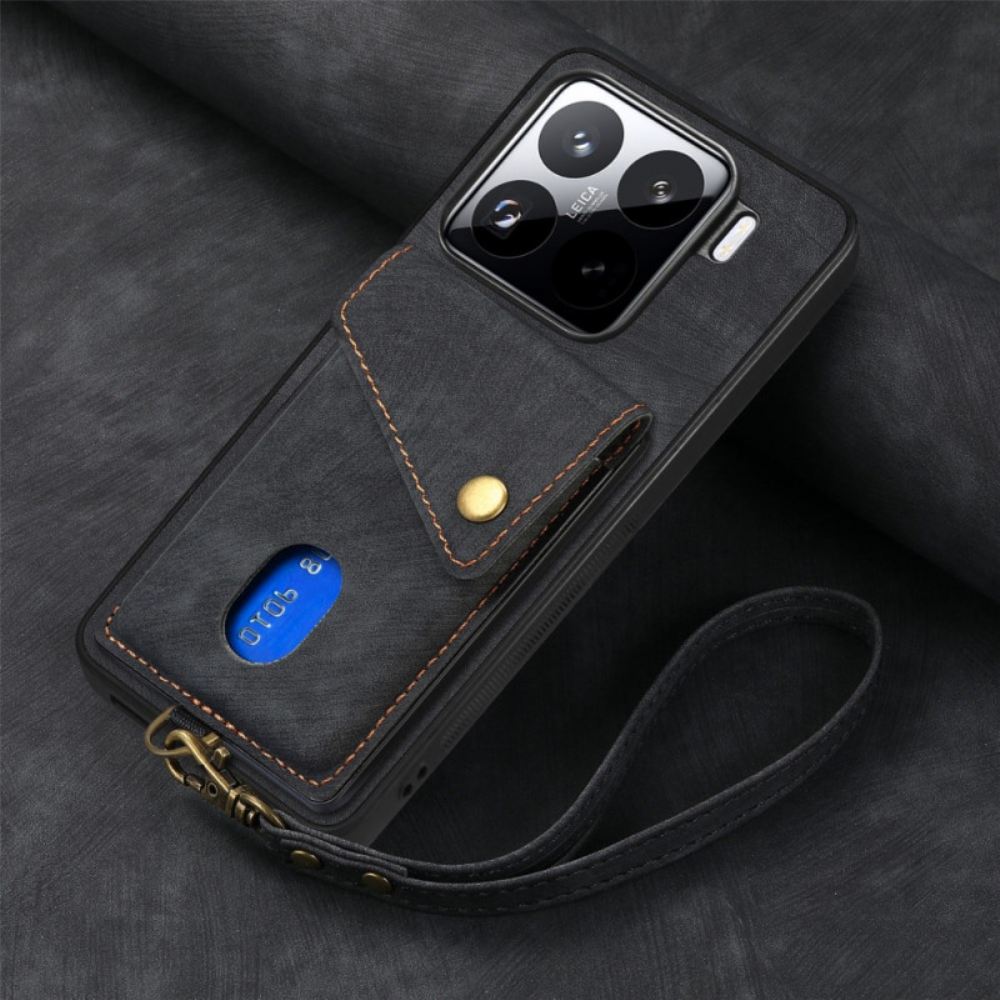 Kryt Na Xiaomi 15 Pouzdro Na Karty A Popruh S Efektem Semiše