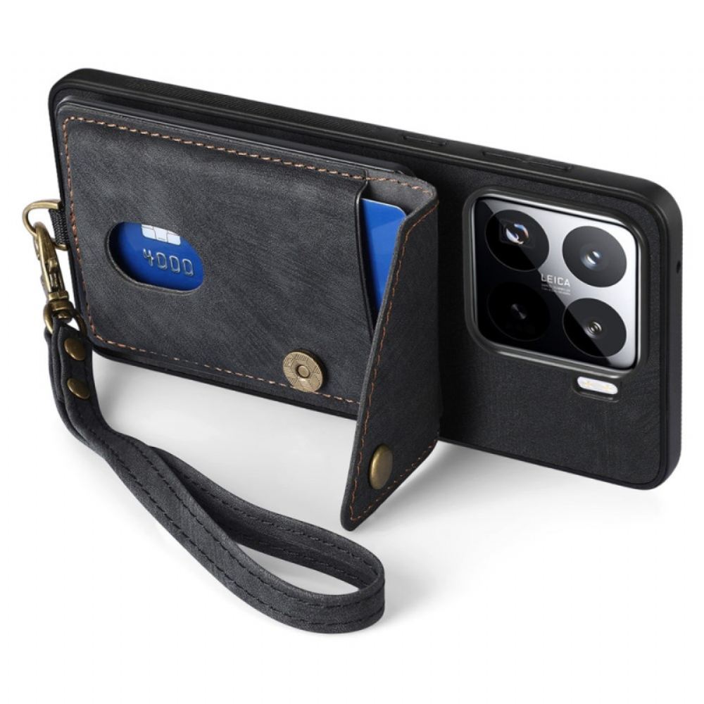 Kryt Na Xiaomi 15 Pouzdro Na Karty A Popruh S Efektem Semiše