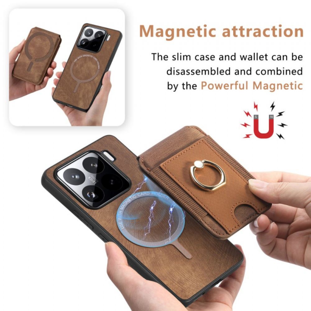 Kryt Xiaomi 15 Odnímatelné Pouzdro Na Karty A Stojánek S Efektem Semiše