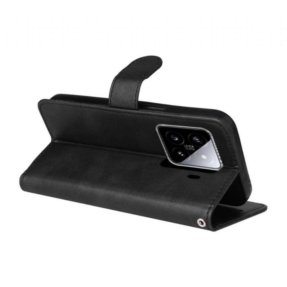 Peněženková Pouzdra Xiaomi 15 Řemínek S Efektem Obyčejné Kůže