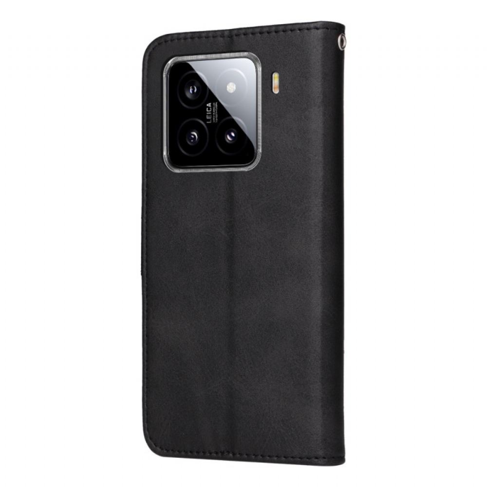 Peněženková Pouzdra Xiaomi 15 Řemínek S Efektem Obyčejné Kůže