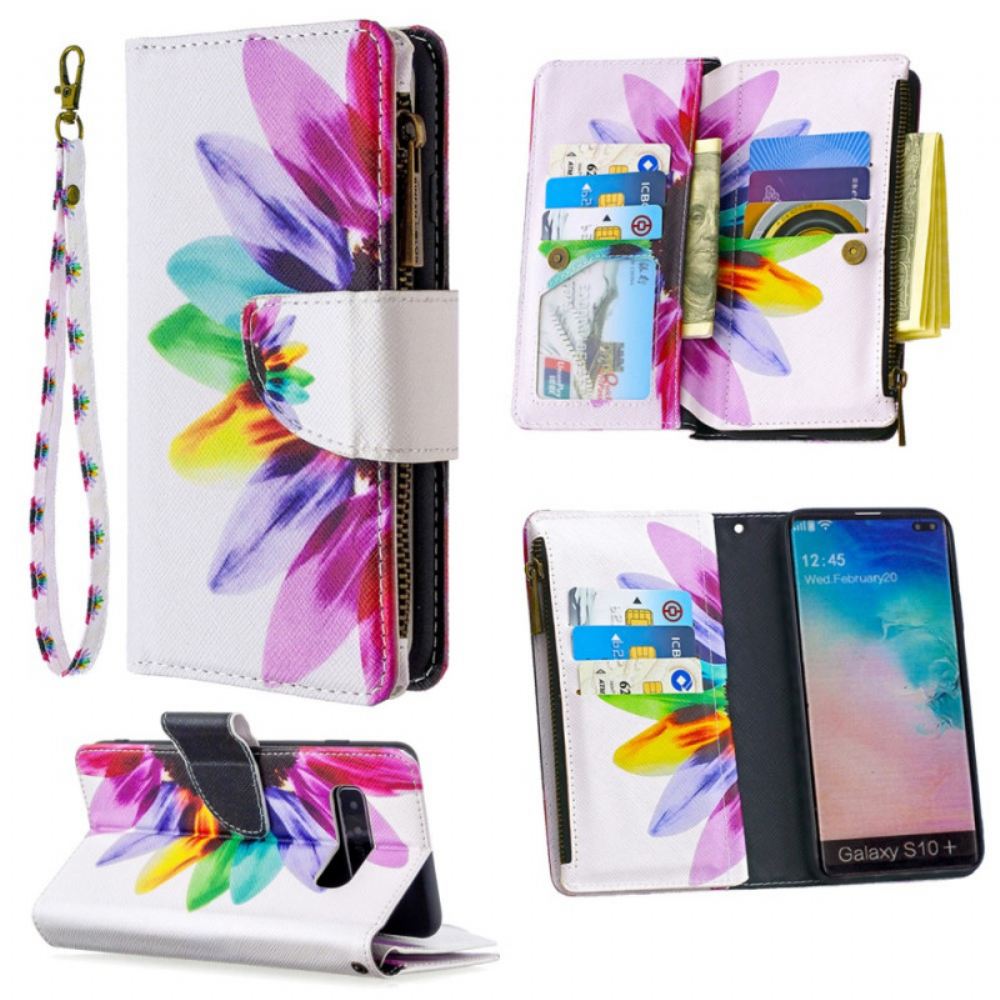 Flipové Pouzdro Na Samsung Galaxy S10 Plus Květinová Kapsa Na Zip
