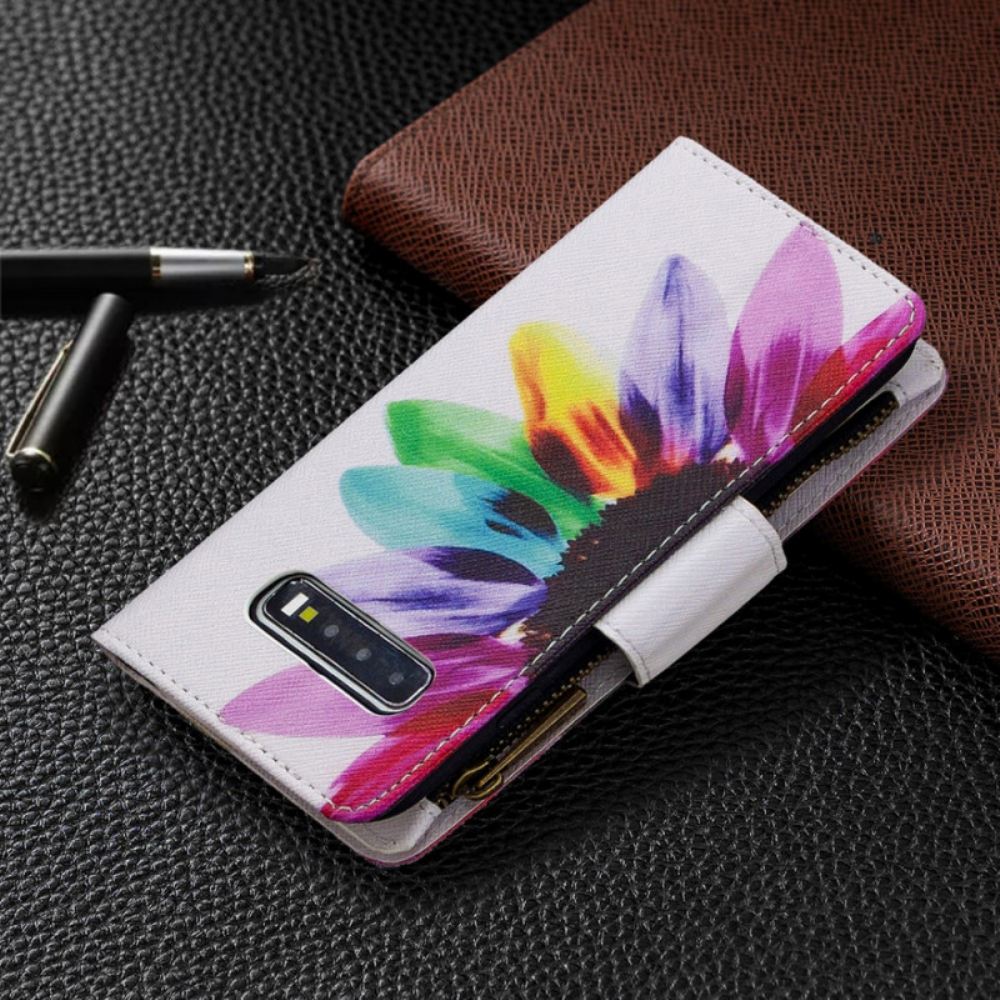 Flipové Pouzdro Na Samsung Galaxy S10 Plus Květinová Kapsa Na Zip