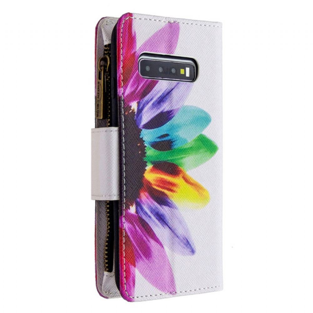 Flipové Pouzdro Na Samsung Galaxy S10 Plus Květinová Kapsa Na Zip