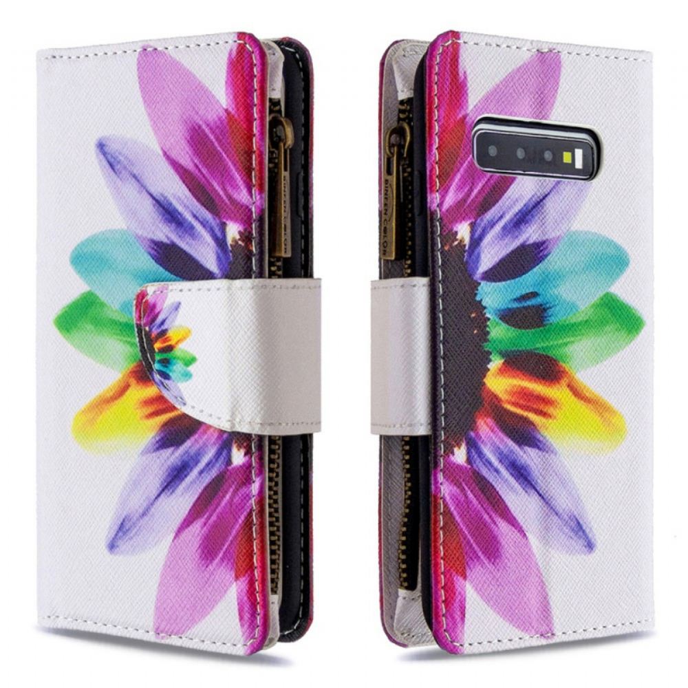 Flipové Pouzdro Na Samsung Galaxy S10 Plus Květinová Kapsa Na Zip