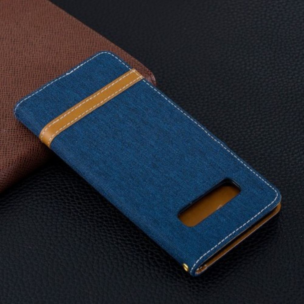 Flipové Pouzdro Na Samsung Galaxy S10 Plus Na Lana Pásek S Látkovým A Koženým Efektem
