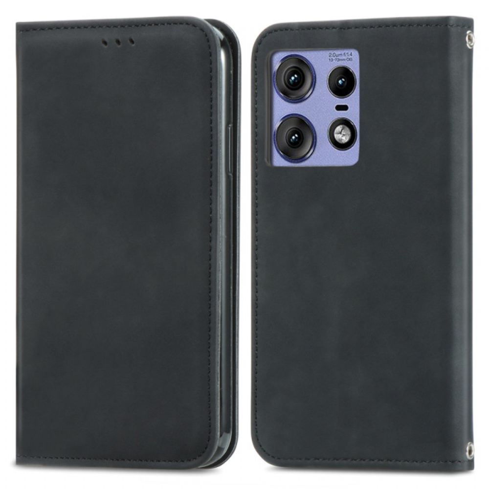 Kožené Pouzdro Folio Motorola Edge 50 Pro Semišový Efekt