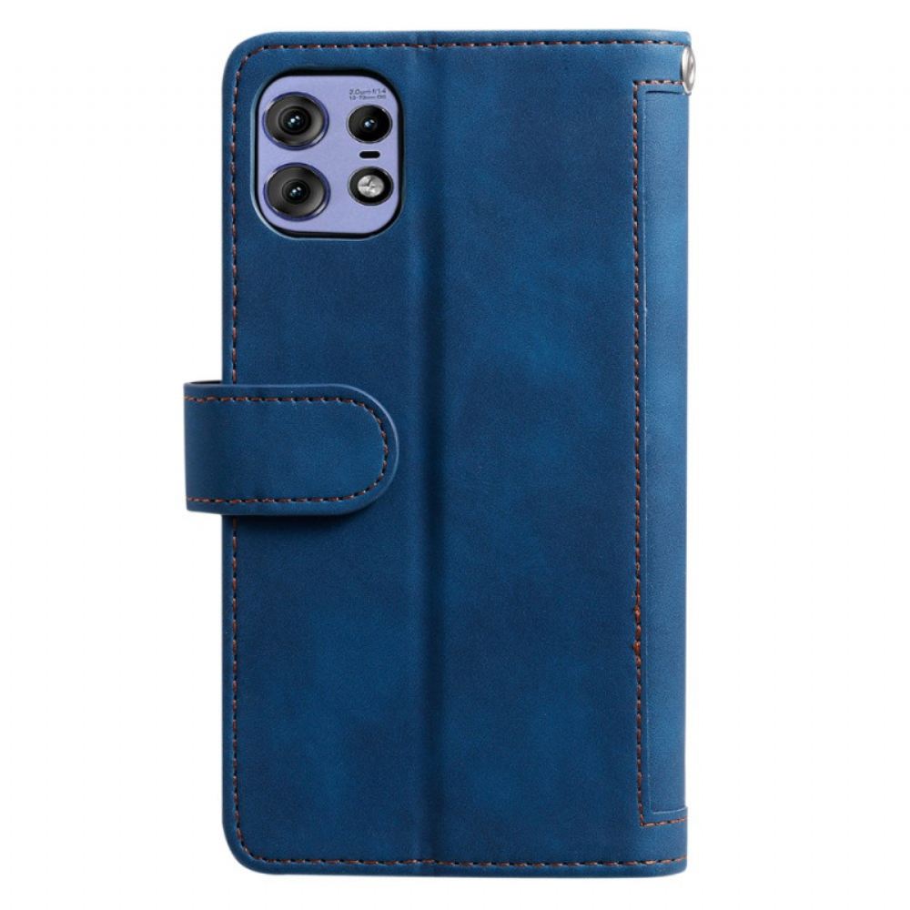 Kožený Kryt Motorola Edge 50 Pro 9 Držáků Na Karty A Kapsa Na Zip