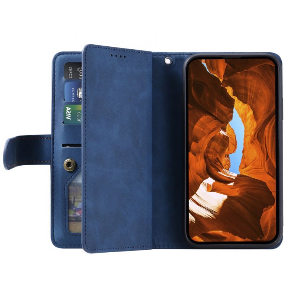 Kožený Kryt Motorola Edge 50 Pro 9 Držáků Na Karty A Kapsa Na Zip