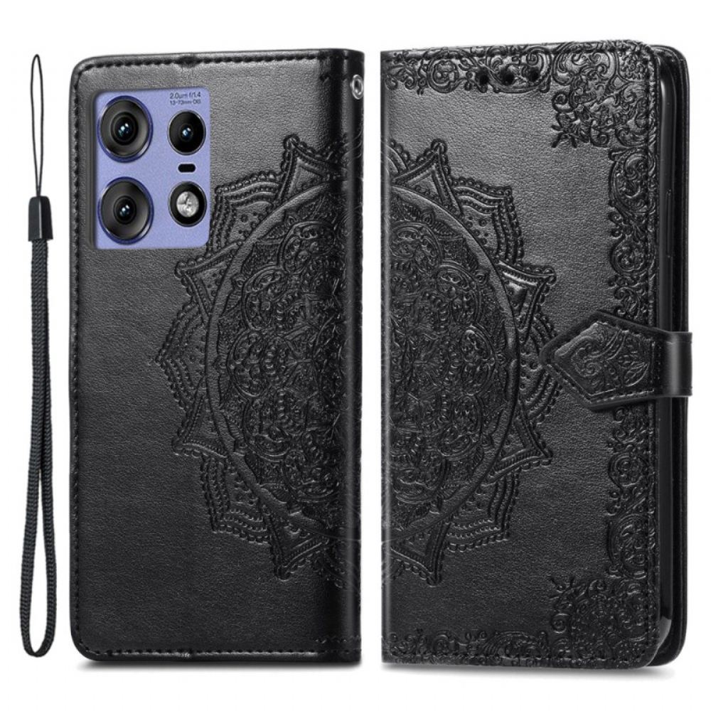 Kožený Kryt Motorola Edge 50 Pro Barokní Mandala S Řemínkem