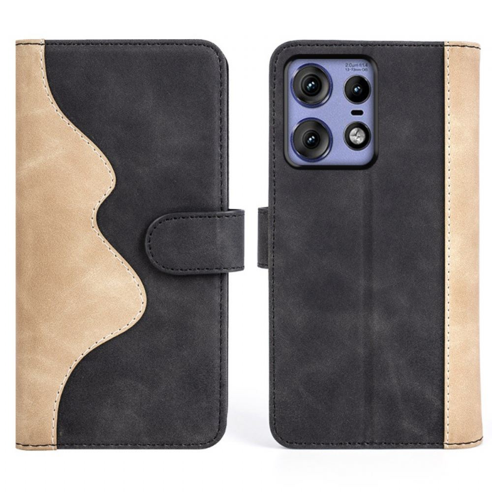 Kožený Kryt Motorola Edge 50 Pro Dvoubarevné Provedení