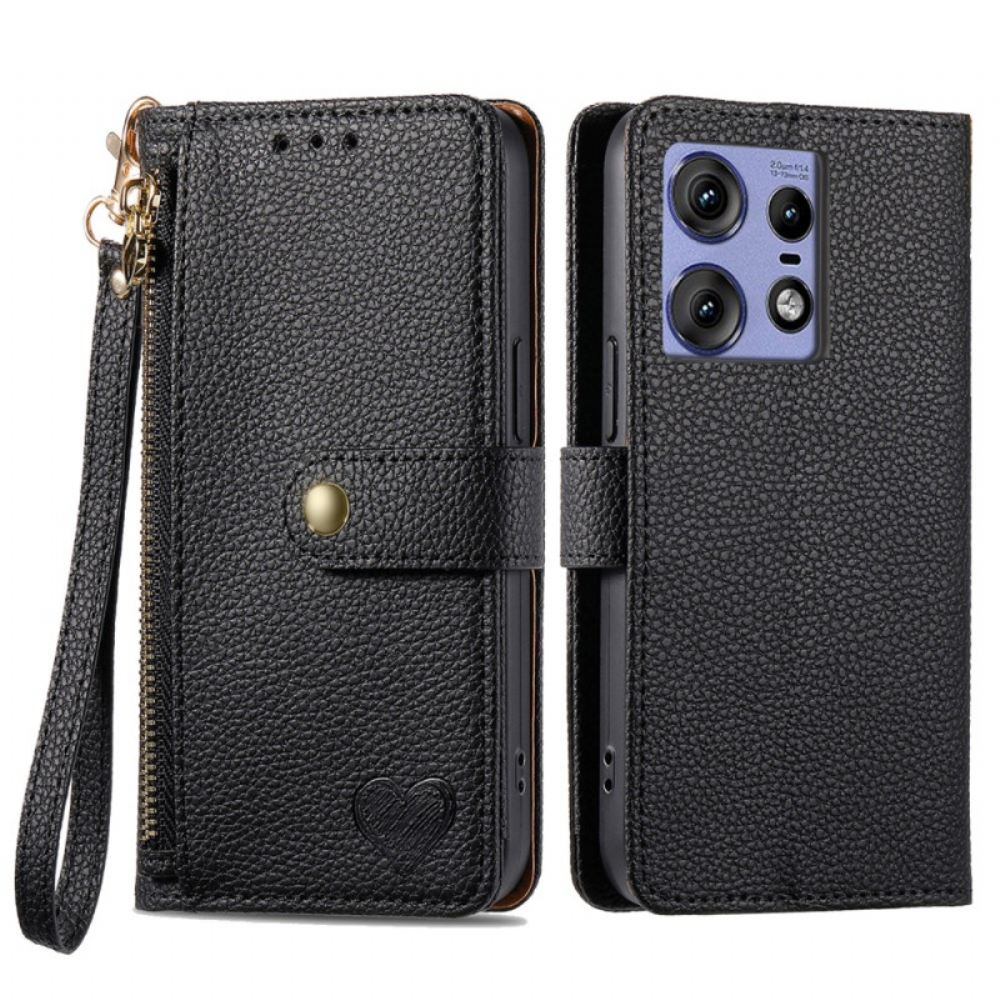 Kožený Kryt Motorola Edge 50 Pro Kapsa Na Zip A Ochrana Rfid