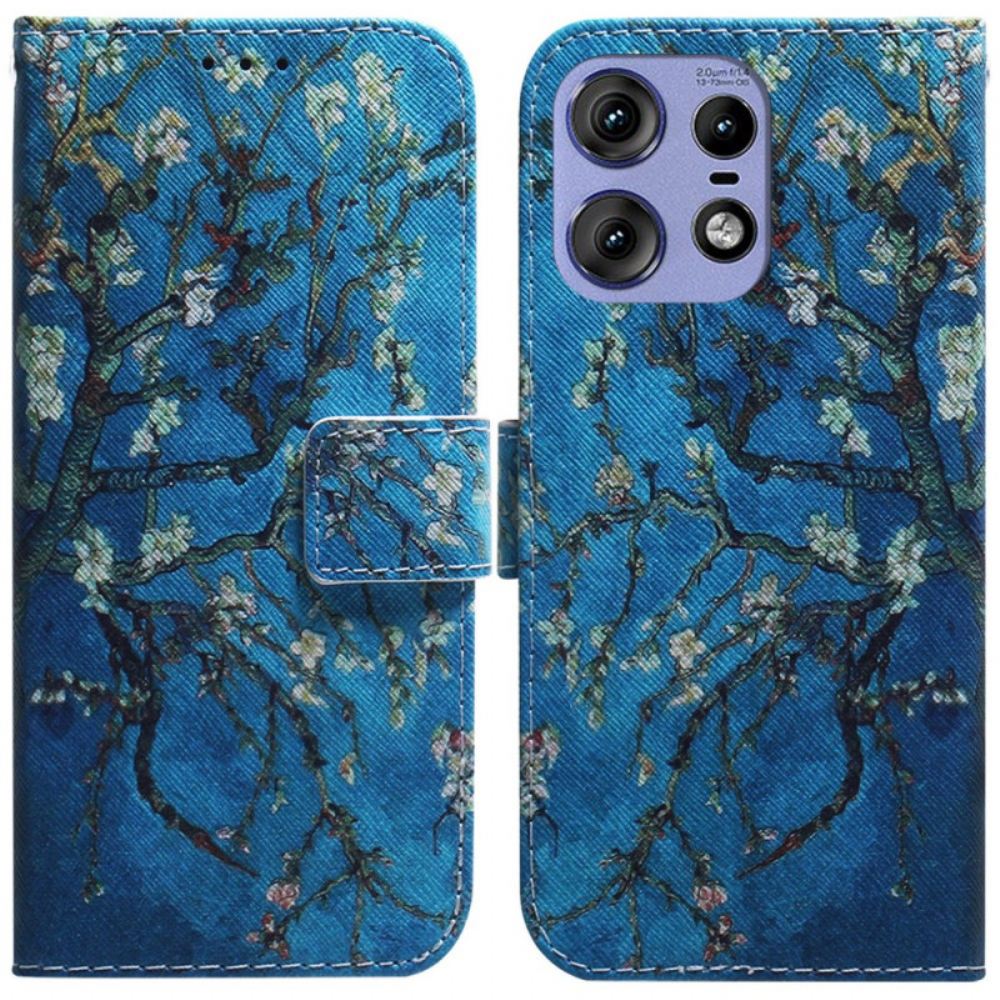 Kožený Kryt Motorola Edge 50 Pro Květy Meruněk