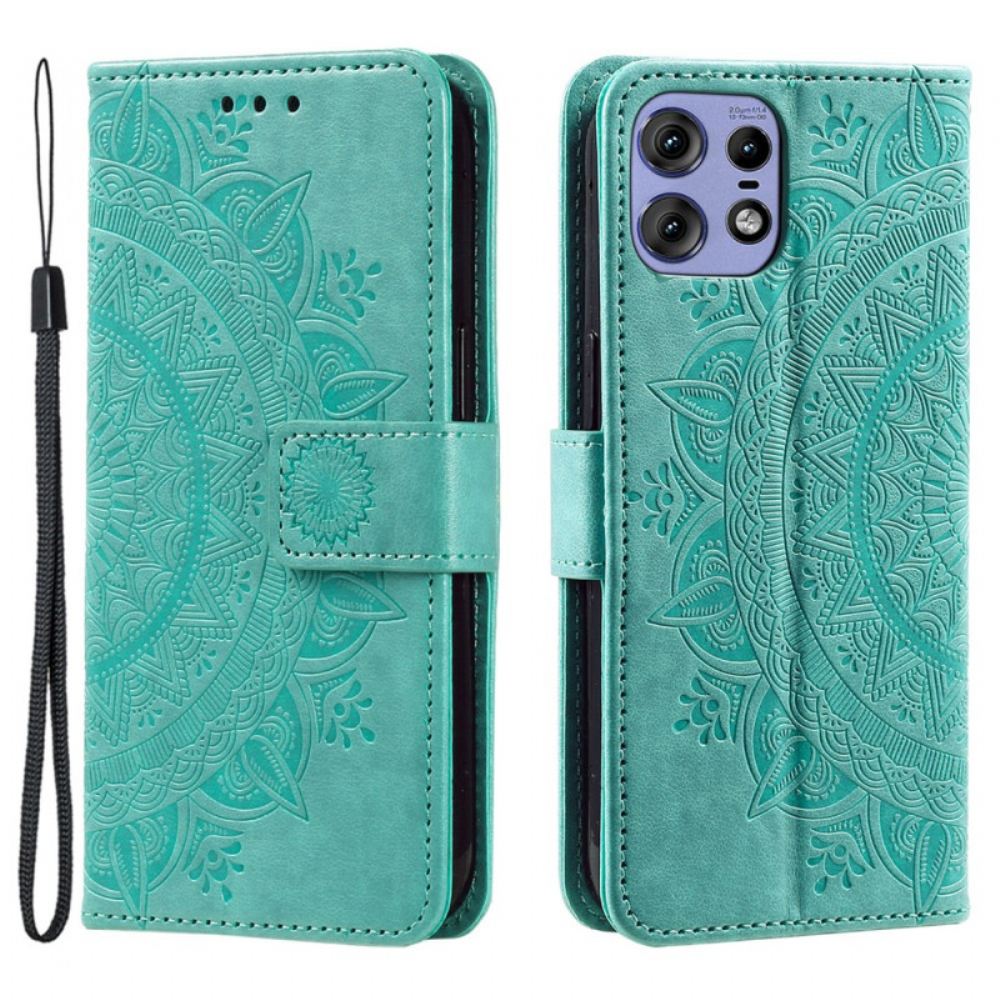 Kožený Kryt Motorola Edge 50 Pro Mandala Slunce S Popruhem