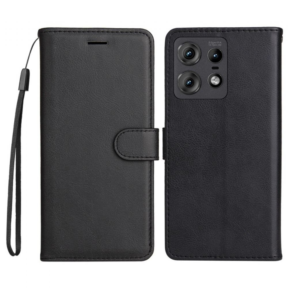 Kožený Kryt Motorola Edge 50 Pro Obyčejná Umělá Kůže S Páskem