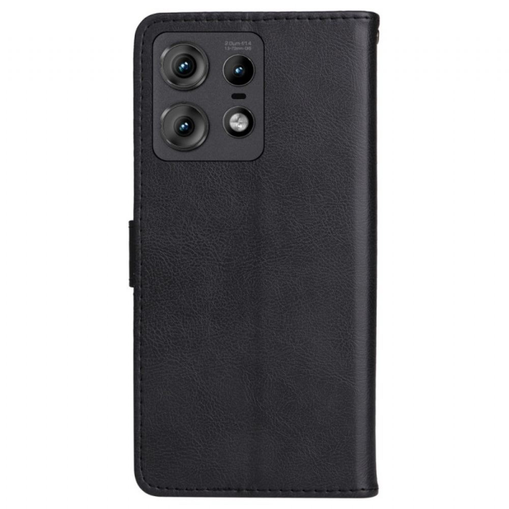 Kožený Kryt Motorola Edge 50 Pro Obyčejná Umělá Kůže S Páskem