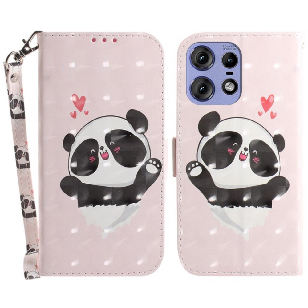 Kožený Kryt Motorola Edge 50 Pro Panda Love With Strap