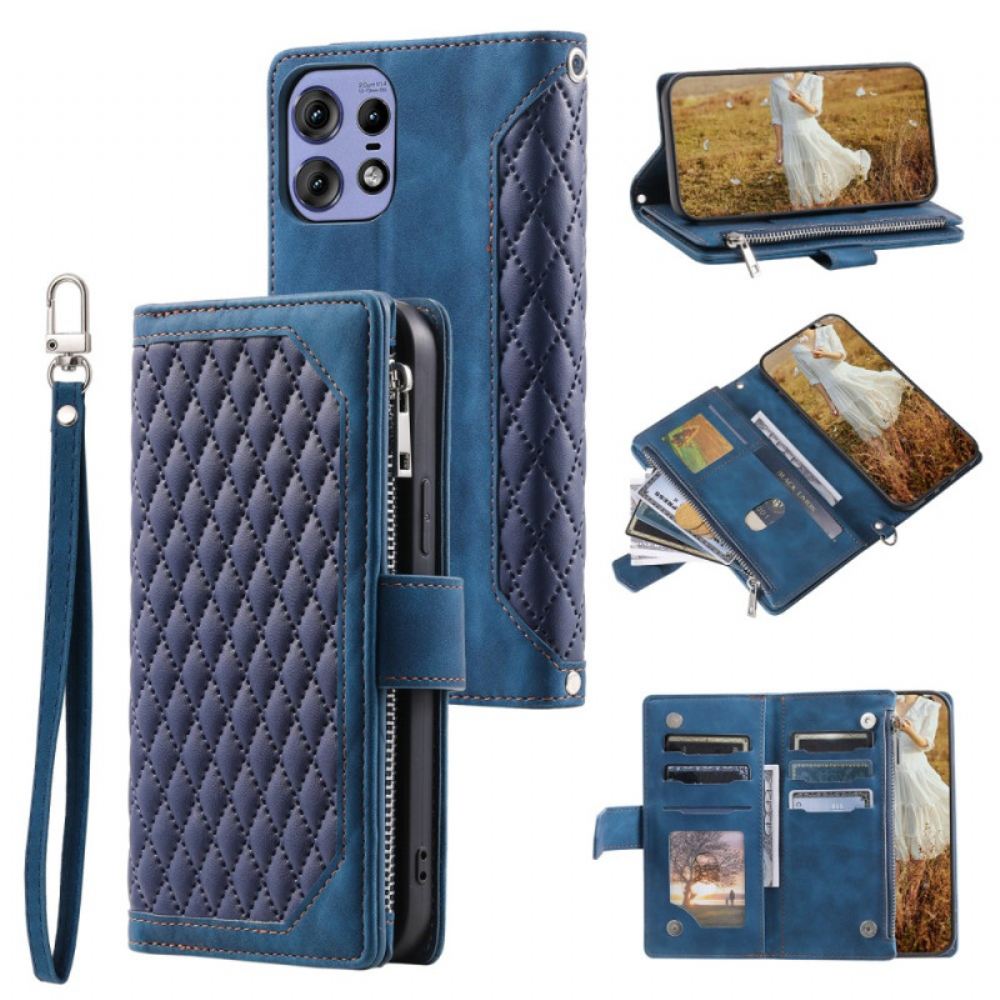Kožený Kryt Motorola Edge 50 Pro Polstrovaná Kapsa Na Zip