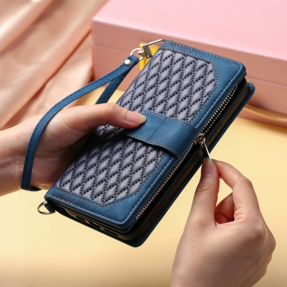 Kožený Kryt Motorola Edge 50 Pro Polstrovaná Kapsa Na Zip
