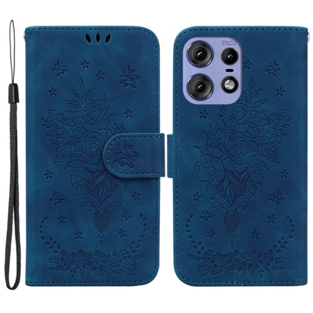 Kožený Kryt Motorola Edge 50 Pro Popruhové Růže