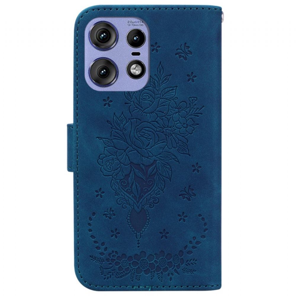 Kožený Kryt Motorola Edge 50 Pro Popruhové Růže
