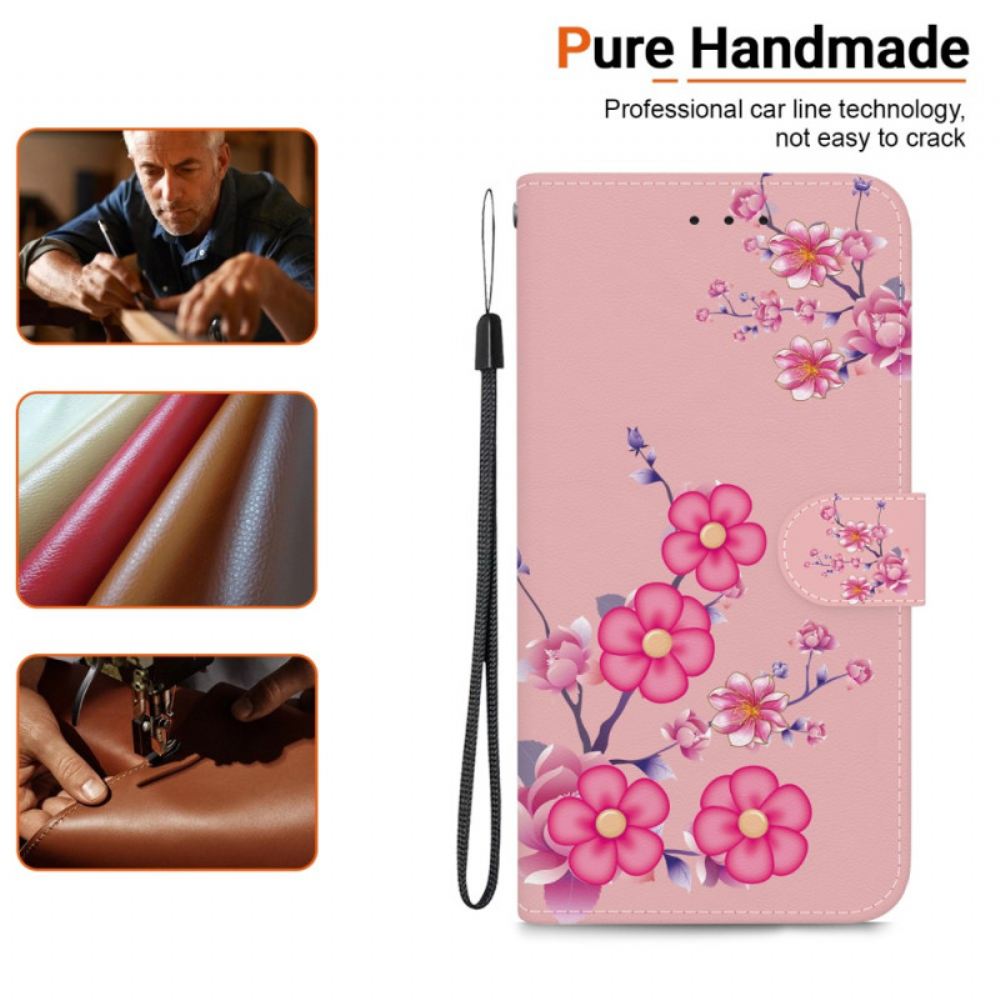 Kožený Kryt Motorola Edge 50 Pro Sakura S Popruhem