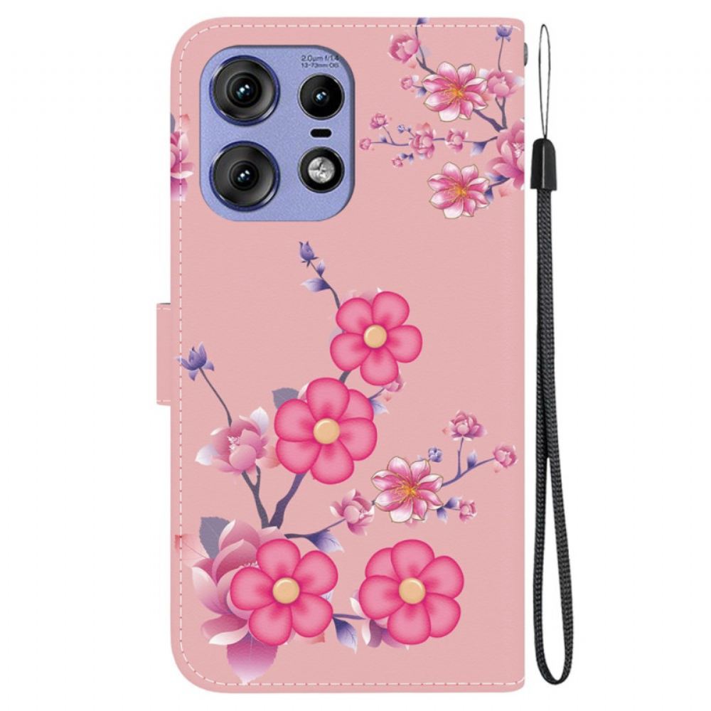 Kožený Kryt Motorola Edge 50 Pro Sakura S Popruhem