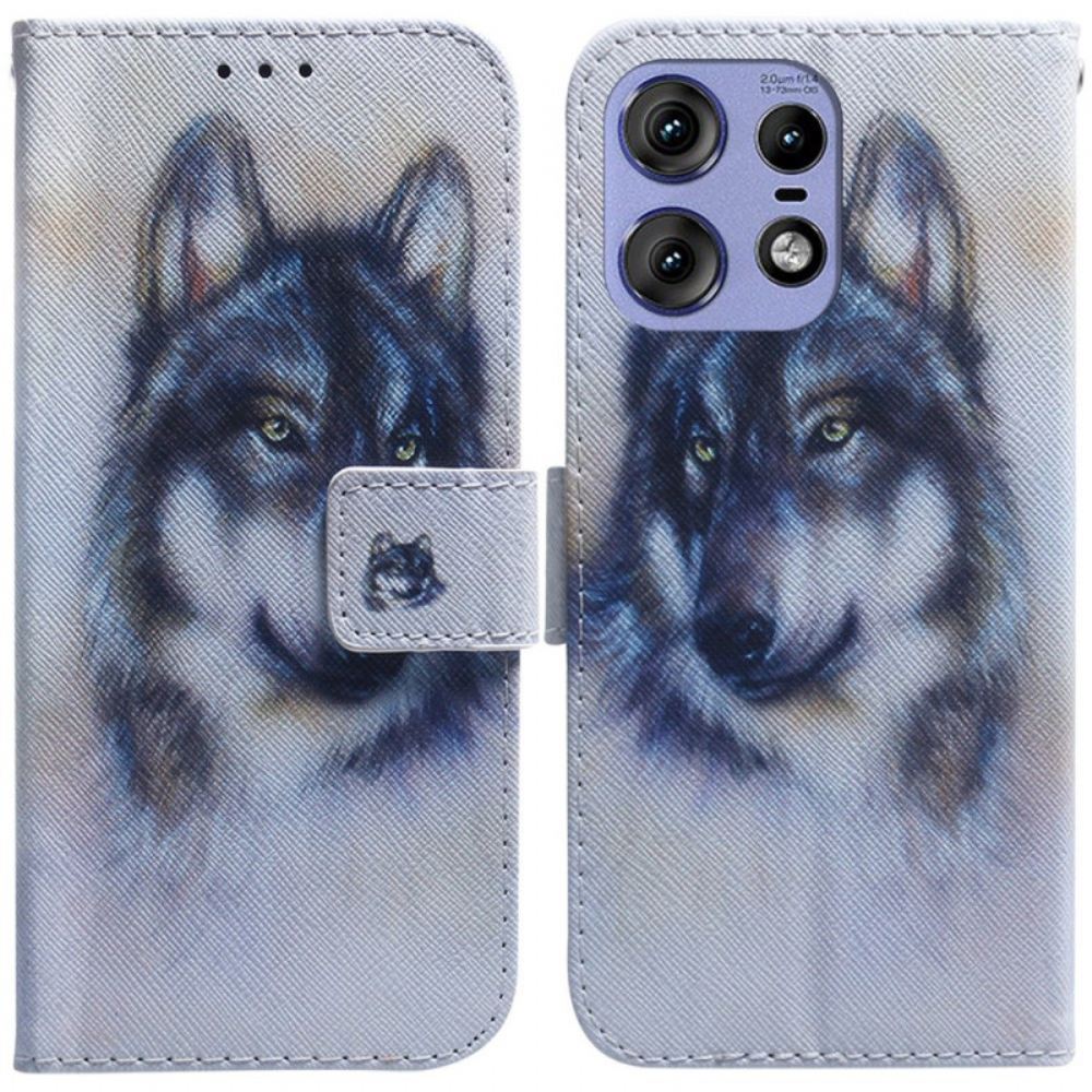 Kožený Kryt Motorola Edge 50 Pro Vlčí Akvarel